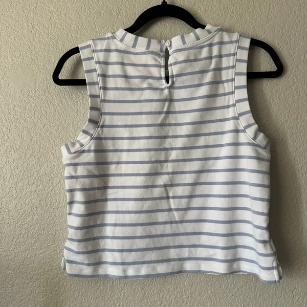 Maeve Anthropologie Striped Graphic Cropped Tank White Gray - Image 4
