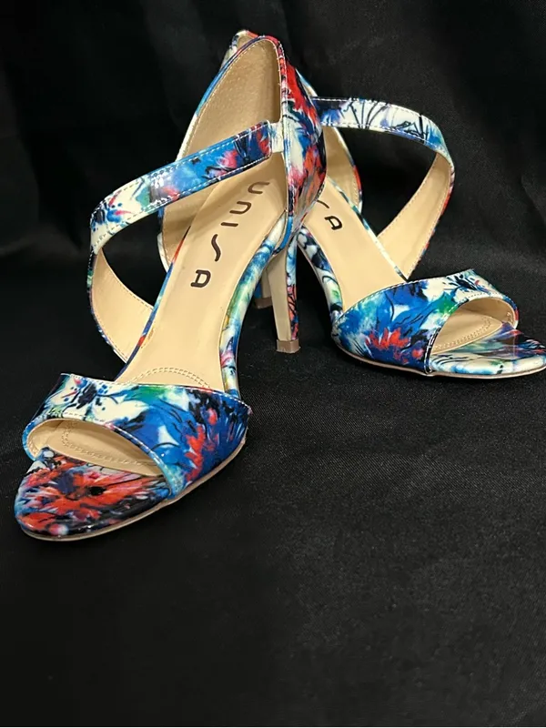 Unisa Women’s Blue Floral Open-Toe Women's Dress 3.5” Heels SZ 7 - Image 3