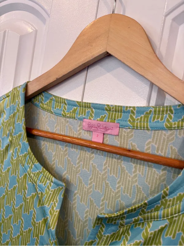 Lilly Pulitzer blue and green silk dress size 2 - Image 7