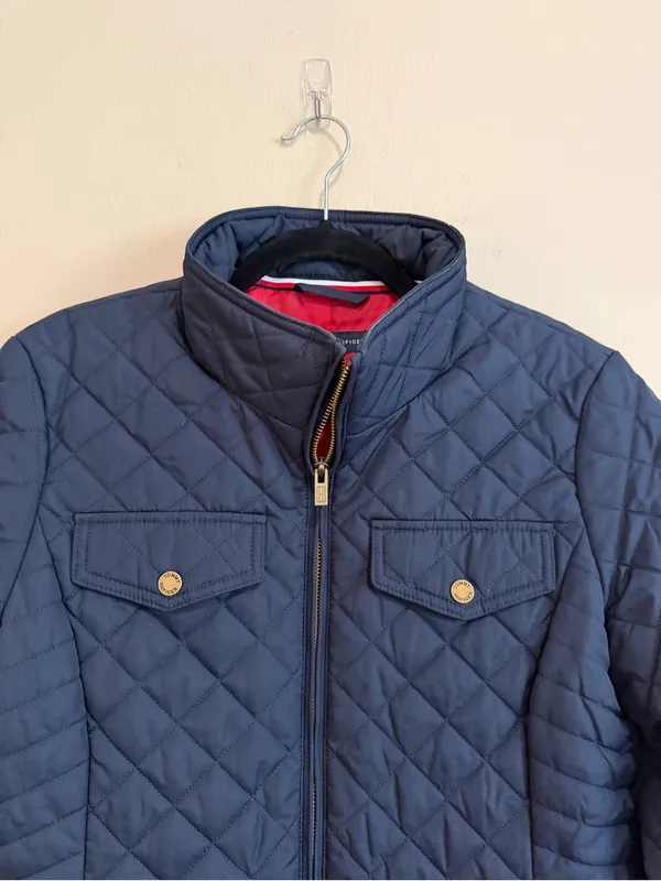 Tommy Hilfiger Navy Quilted Zip Front Jacket Preppy Size Medium - Image 4