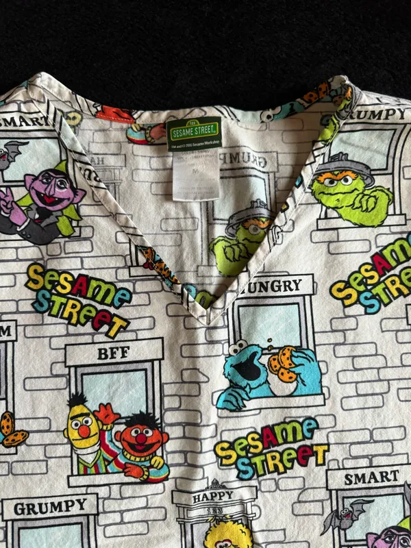 Sesame Street Character Panel Scrub Top - White Multicolor Medium Medical - Image 3