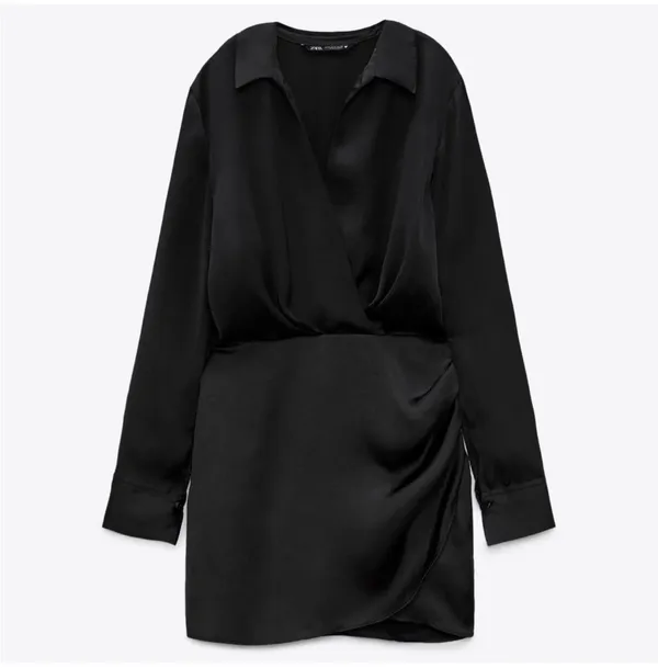 ZARA Satin Effect Long Sleeve Little Black Dress - Image 3