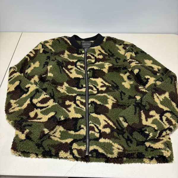 Sanctuary Green Camoflauge Zip Up Fleece Jacket Lined‎ Medium - Image 5