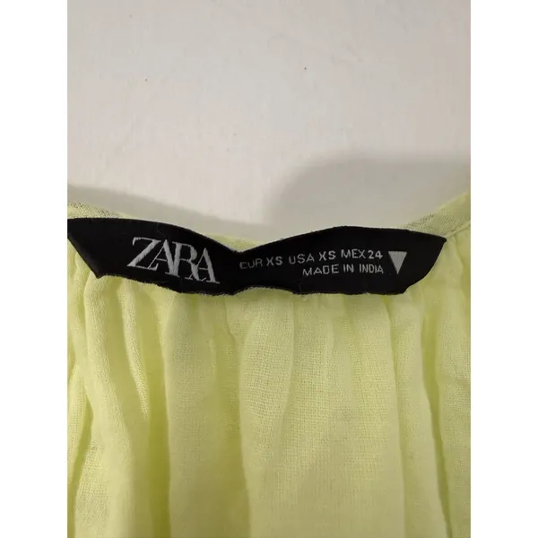 Zara Women’s XS Lime Green Eyelet Mini Wrap Dress Puff Sleeve Lined Cotton - Image 11