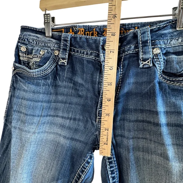 Rock Revival Beliss Bootcut Jeans Women 31 Embellished Flap Pockets Mid Wash Y2K - Image 8