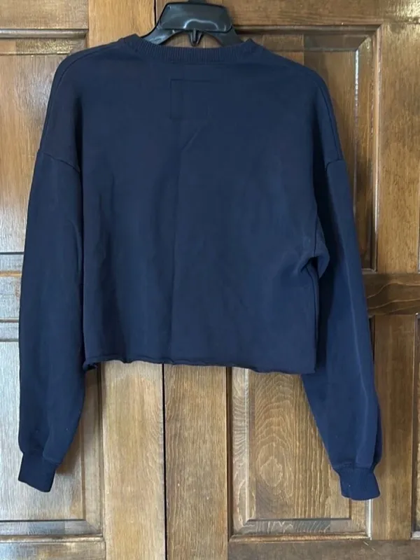 HOLLISTER Women’s Cropped Crewneck Sweatshirt Navy Blue Seagull Logo Size Small - Image 3