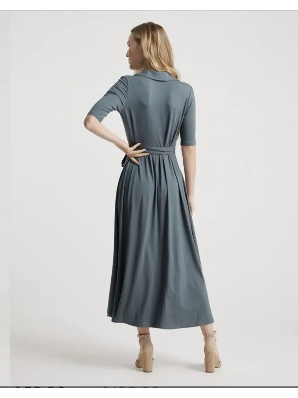 Quince Tencel Jersey Midi Wrap Dress Dark Olive Green Size L - Image 2
