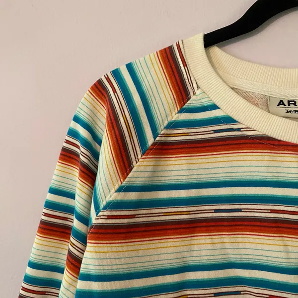 Ariat Real White Red Blue Stripe Western Sweatshirt Pullover Women's size Small - Image 3