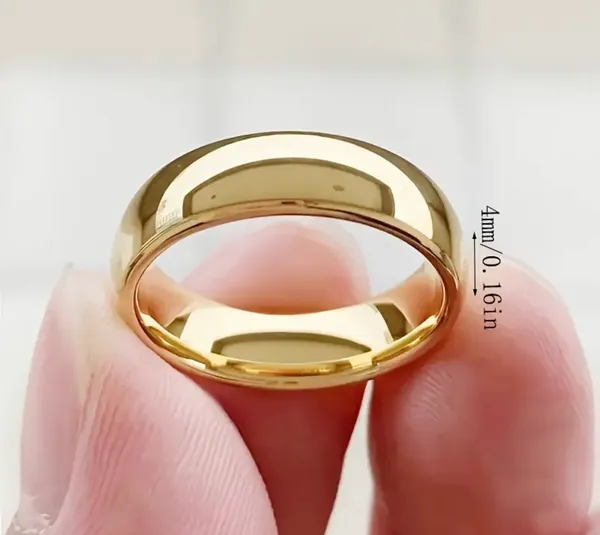 Stainless Steel Gold Plated Modern Minimalist 4mm Band Size 9 - Image 3