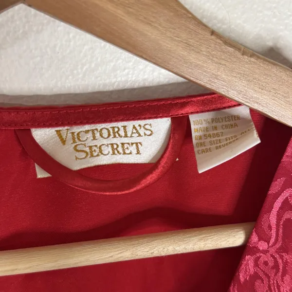 Victorias Secret Robe Womens One Size Red Satin Jacquard Floral Kimono Belted‎ - Image 5