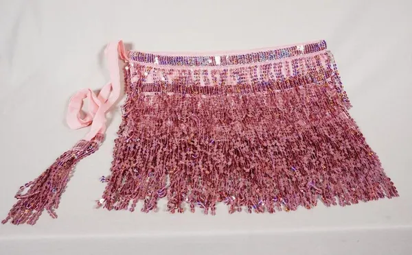 Pink Sequin Belly Dance Hip Scarf Tassel Wrap Sparkly Fringe Skirt ONE SIZE - Image 4