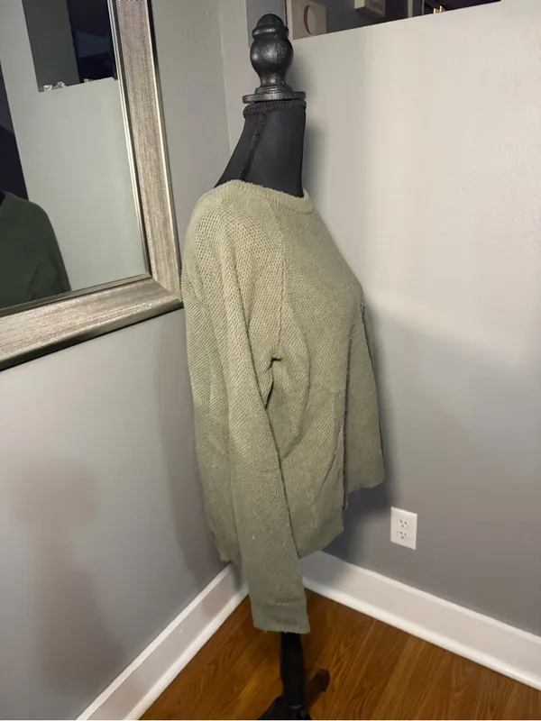 Madewell Province Textured Knit cross-back pullover sweater green medium. - Image 5