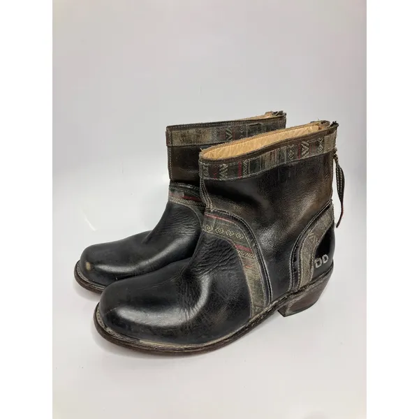 Bed Stu Cobbler Series Boots Womens 8 Black Good Distressed Leather Woven Trim - Image 4
