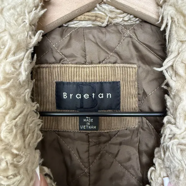 VTG 90s y2k Braetan Women Sherpa Lined Corduroy Jacket‎ Large Brown Western Boho - Image 3