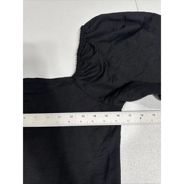 Ann Taylor Top M Black Square Neck Puff Sleeve Back Shirred Blouse Feminine - Image 8