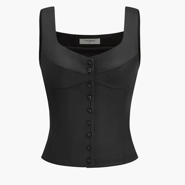 Commense Y2K Satin Casual Minimalist Button Front Strappy Top Black NWT M - Image 5