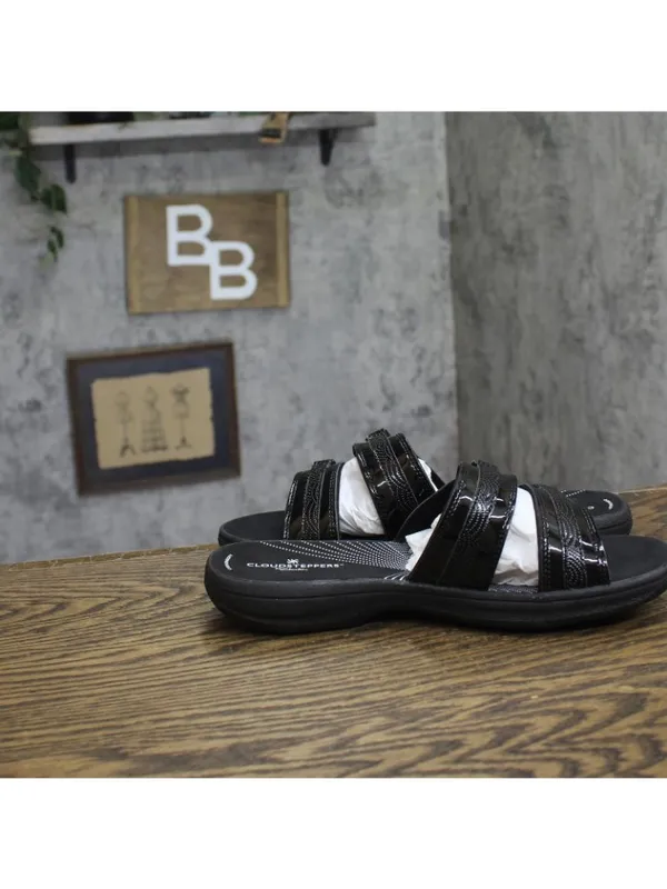 NWT Clarks Patent Breeze Piper Slide Sandal 26171970 Black 9M - Image 9