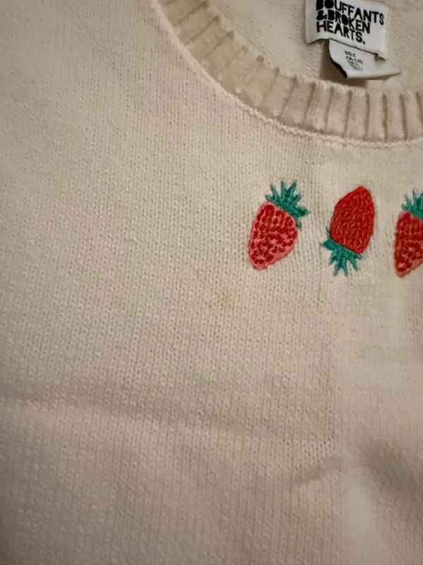 Bouffants and broken hearts strawberry cropped sweater vest tank top - Image 2