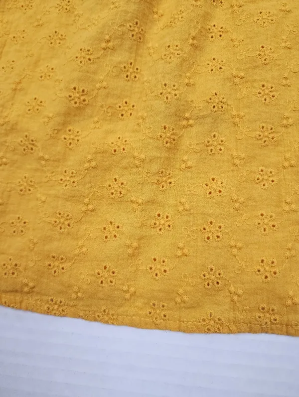 Cotton Women’s Yellow Eyelet Knee Lenght Dress Smocked Back Size M - Image 4