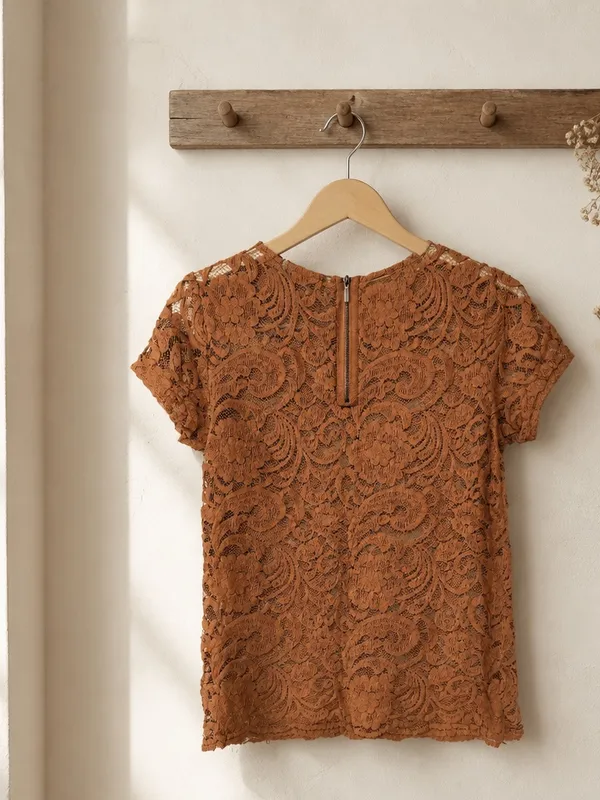 Ann Taylor Rust Lace Short-Sleeve Blouse - Image 3
