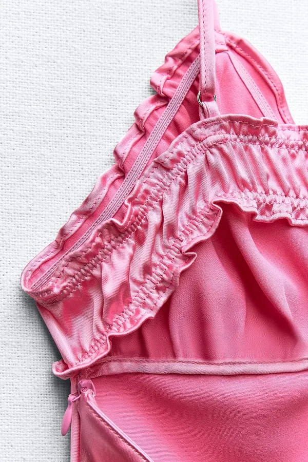 Zara maxi dress hot satin pink lingerie ruffled midi party Valentine’s date wedding - Image 15