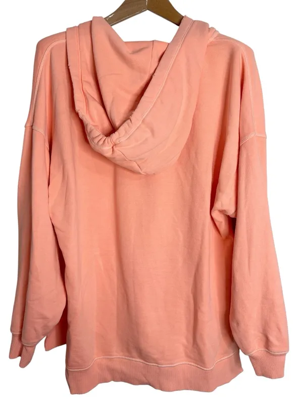 Aerie Bleached Neon Peach V-Neck Drawstring Hoodie Sweatshirt Kangaroo pocket S - Image 2
