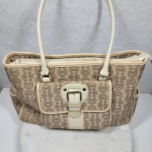 Vintage Etienne Aigner Monogram Logo Tote Shoulder Bag Large Office Pockets - Image 14