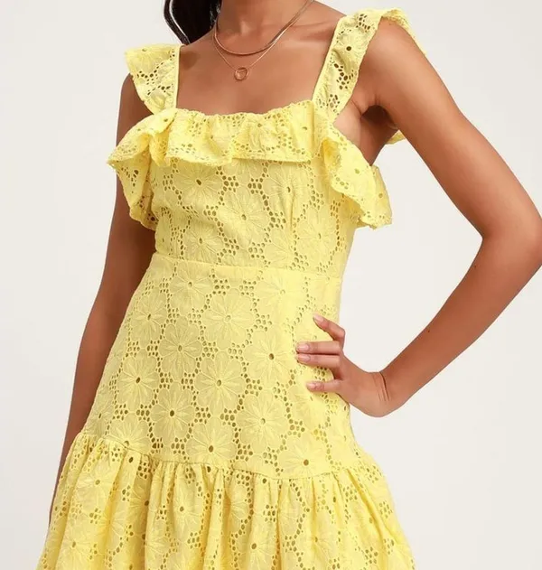 Lulus Yellow Ruffled Eyelet Lace Sleeveless Dress - Image 2