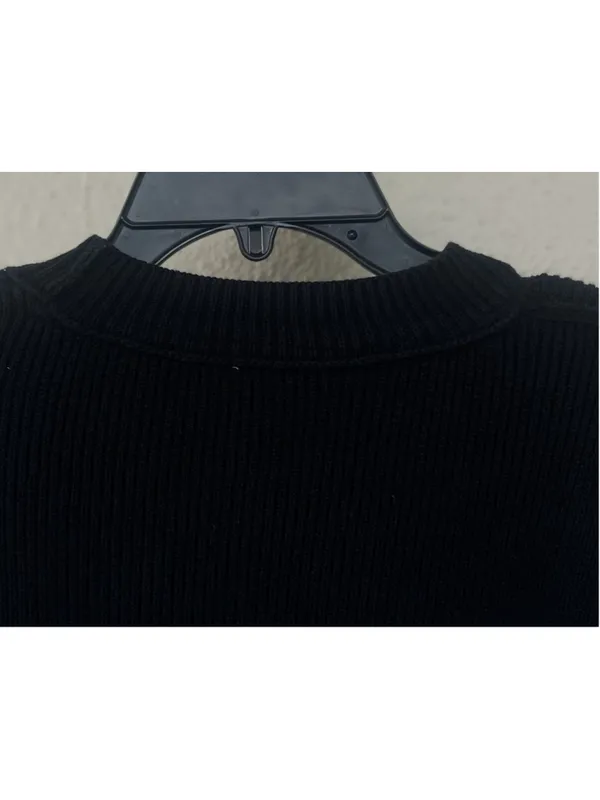Free People Black Ribbed Oversized Sweater Slouchy Crewneck Boho Chunky Knit - Image 4