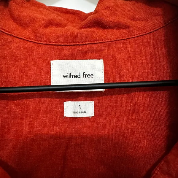 Wilfred Free x Aritzia | Women's Linen Blend Orange Red Button Down Shirt, S - Image 5