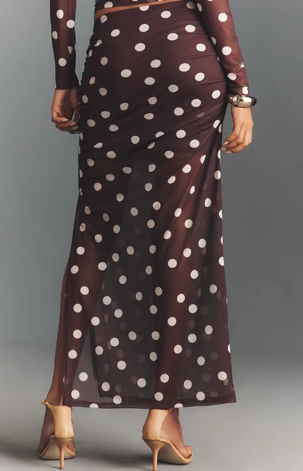 Anthropologie Maeve Polka Dot Print Mesh Side-Slit Maxi Skirt, Size XL - Image 5