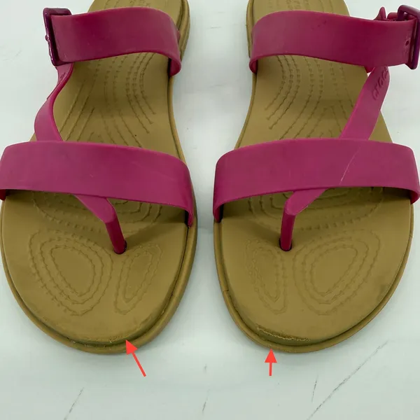 Crocs Tulum Toe Post Sandal Flip Flop Fuchsia Pink Tan Women 7 Buckle Straps - Image 2