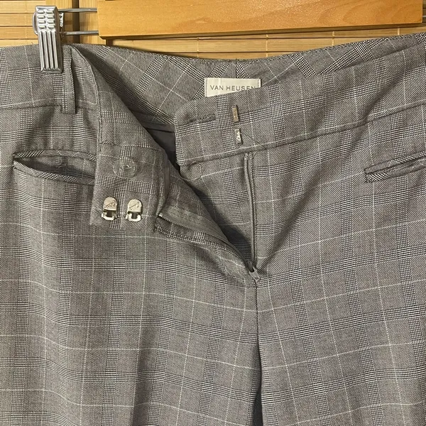 Van Heusen gray white plaid slacks trousers dress pants stretch woman’s sz 10 - Image 5