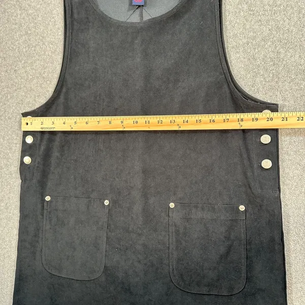 Denim & Co. Black Velvet Bib Overall Dress Women's Medium Vintage Pockets Short - Image 6