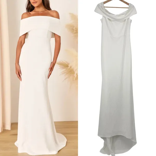 Lulus Off the Shoulder Mermaid Maxi Dress Size XL White Wedding Elopement - Image 2