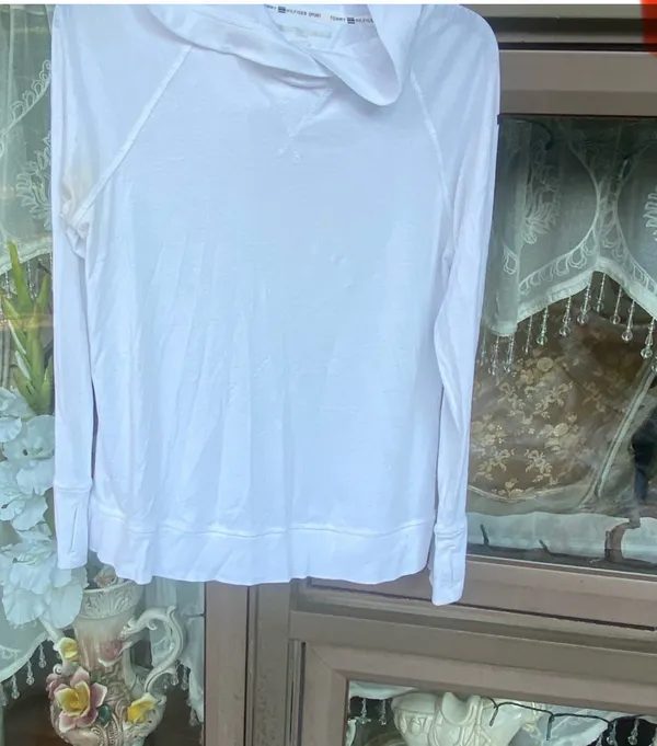 Tommy Hilfiger Sport White Hoodie long sleeves size large pre owned - Image 8