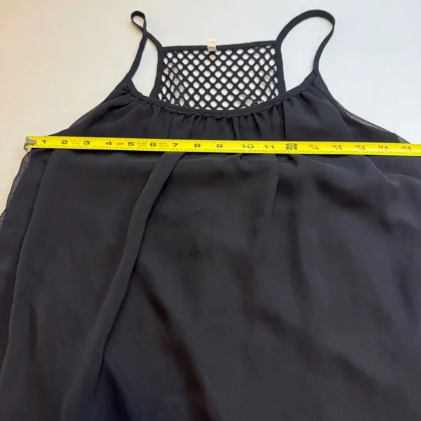 Black Chiffon Mini Dress Mesh Racerback Spaghetti Strap Babydoll L Casual Chic - Image 6