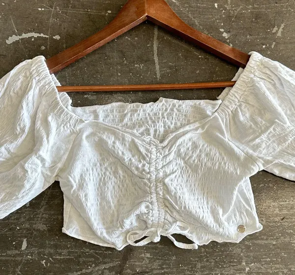 Roxy Flirty Walk Puff Sleeve White Crop Top - Image 2