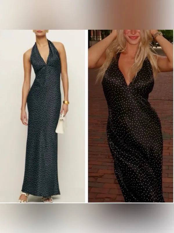 NEW Reformation Daniela Silk Selene Polka Dots Halter Maxi Sz 6 - Image 2