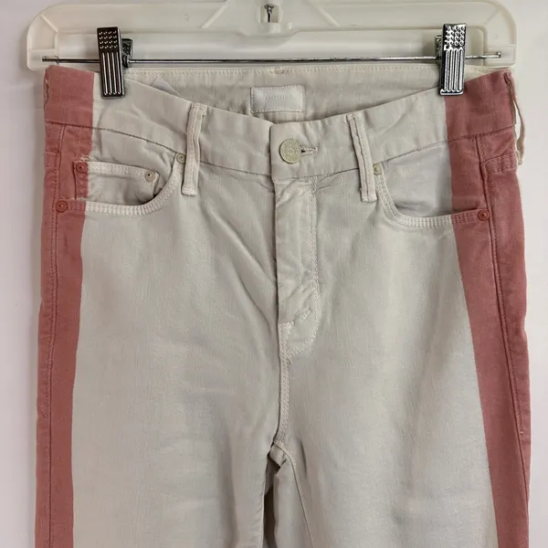 Mother Denim The Looker Ankle Fray So Far Gone White & Pink Jeans Size 25 - Image 2