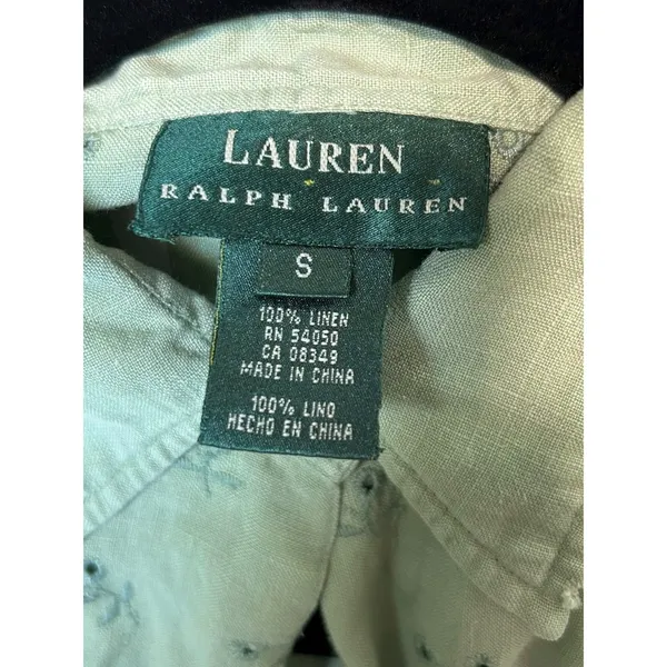 Lauren Ralph Lauren Pistachio Green Floral‎ Eyelet Linen Long Sleeve Button Top - Image 5