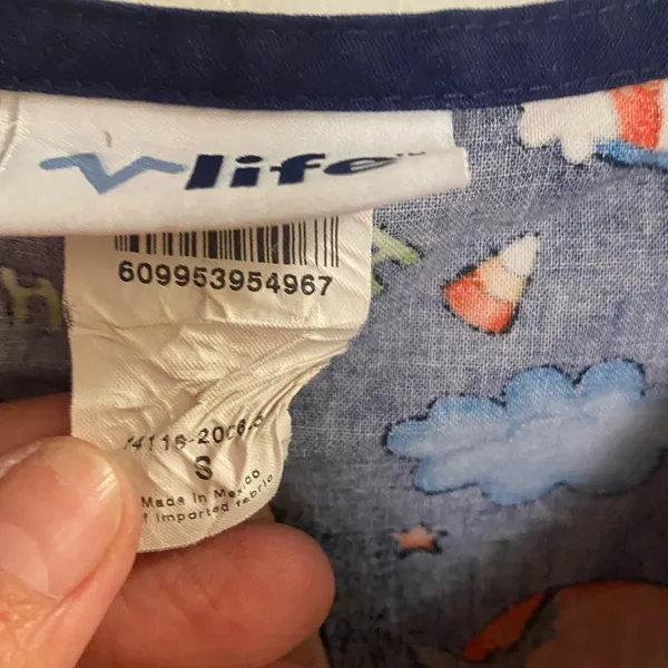 Womens Happy Halloween Scrubs Top S M By V Life Bust 40” Navy Ghosts Bats Moons - Image 2