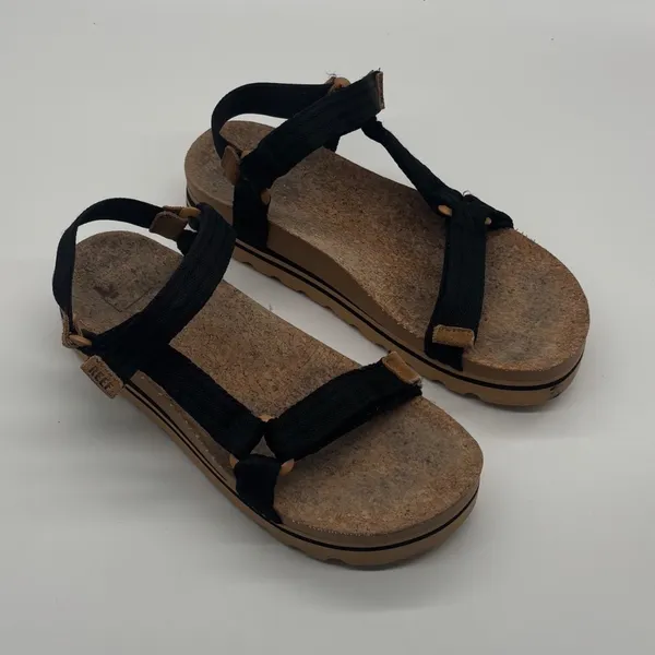 Reef Cushion Rem Hi Black Platform Strappy Cork Sandals Womens 9 - Image 2