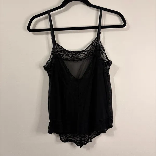 Vintage Y2K Victoria's Secret Babydoll Sheer Mesh Lace Shirt Sz M Black - Image 3
