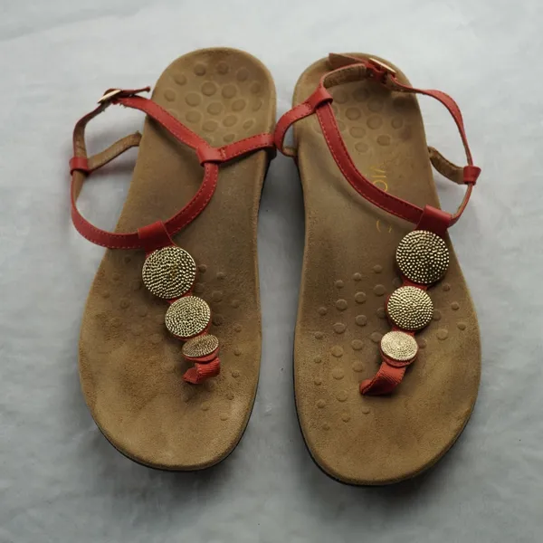 Vionic‎ Coral Red Gold Medallion T-Strap Sandals Orthotic Size 8 - Image 2