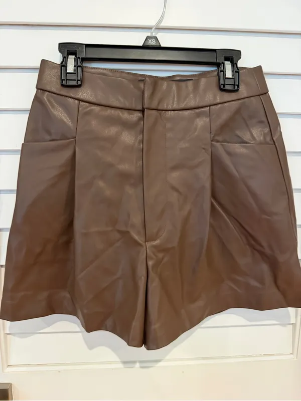 Zara Faux Leather Dress Shorts Sz XS Brown Glam Going Out Night Club - Image 3