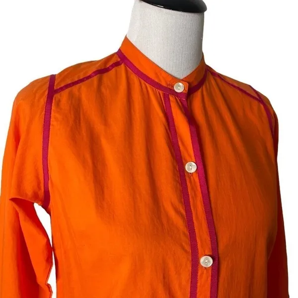 Gretchen Scott Tunic Shirt Tail Dress Womens S Orange Mandarin Collar 3/4 Sleeve - Image 14