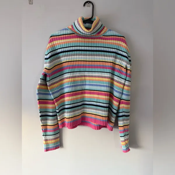 Chadwick's VTG Multicolor Striped Turtleneck Sweater Cotton Comfy Soft Retro Hippie Boho XL - Image 2