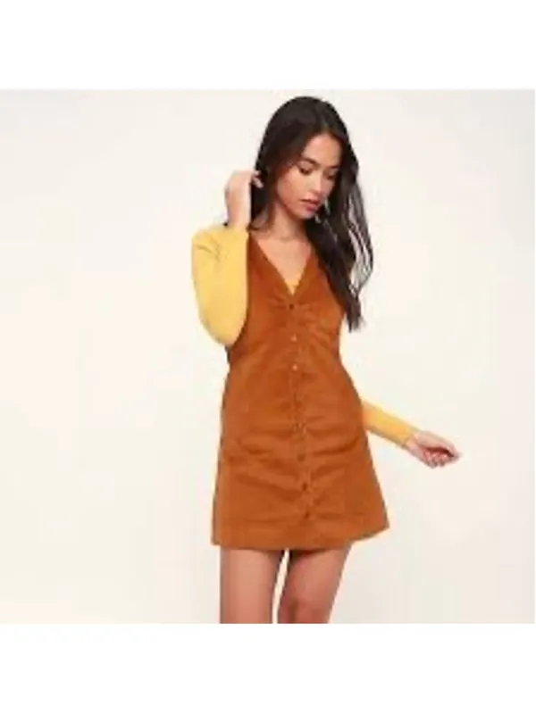 Free People Rolling Thunder Corduroy Mini Dress in Cinnamon Size M - Image 6