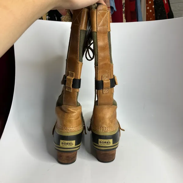 Sorel Conquest Carly tall boots tan olive green women's size 7.5 trendy winter‎ - Image 5